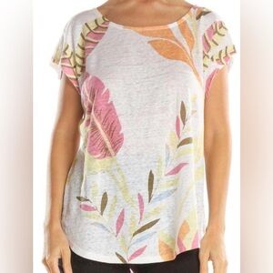 NWT Cynthia Rowley Tropical Leaf Print Cap Sleeve Top in Linen Size XL